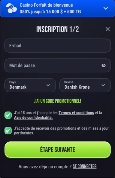 Formulaire d’inscription SlimKing Casino